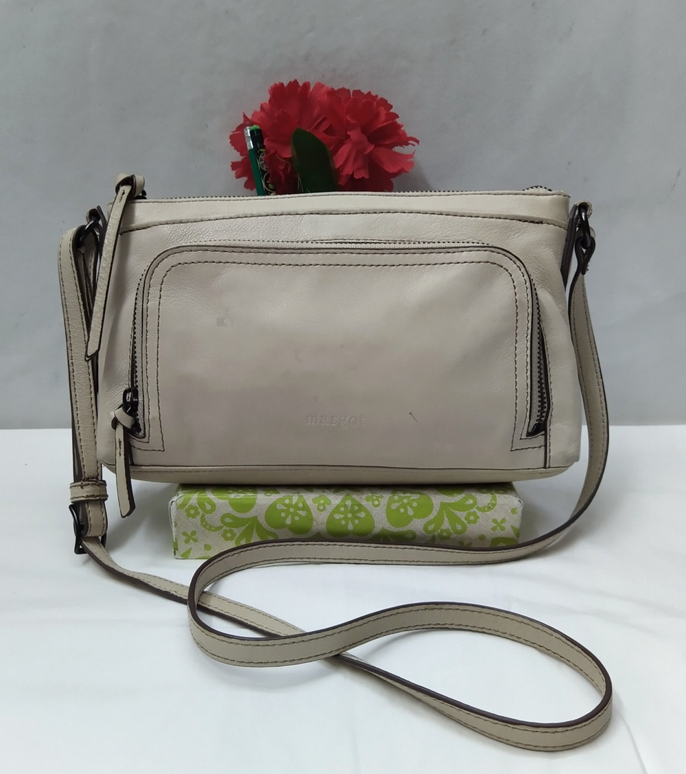 Margot Ivory Leather Zipper Pocket Credit Card Crossbody Bag
